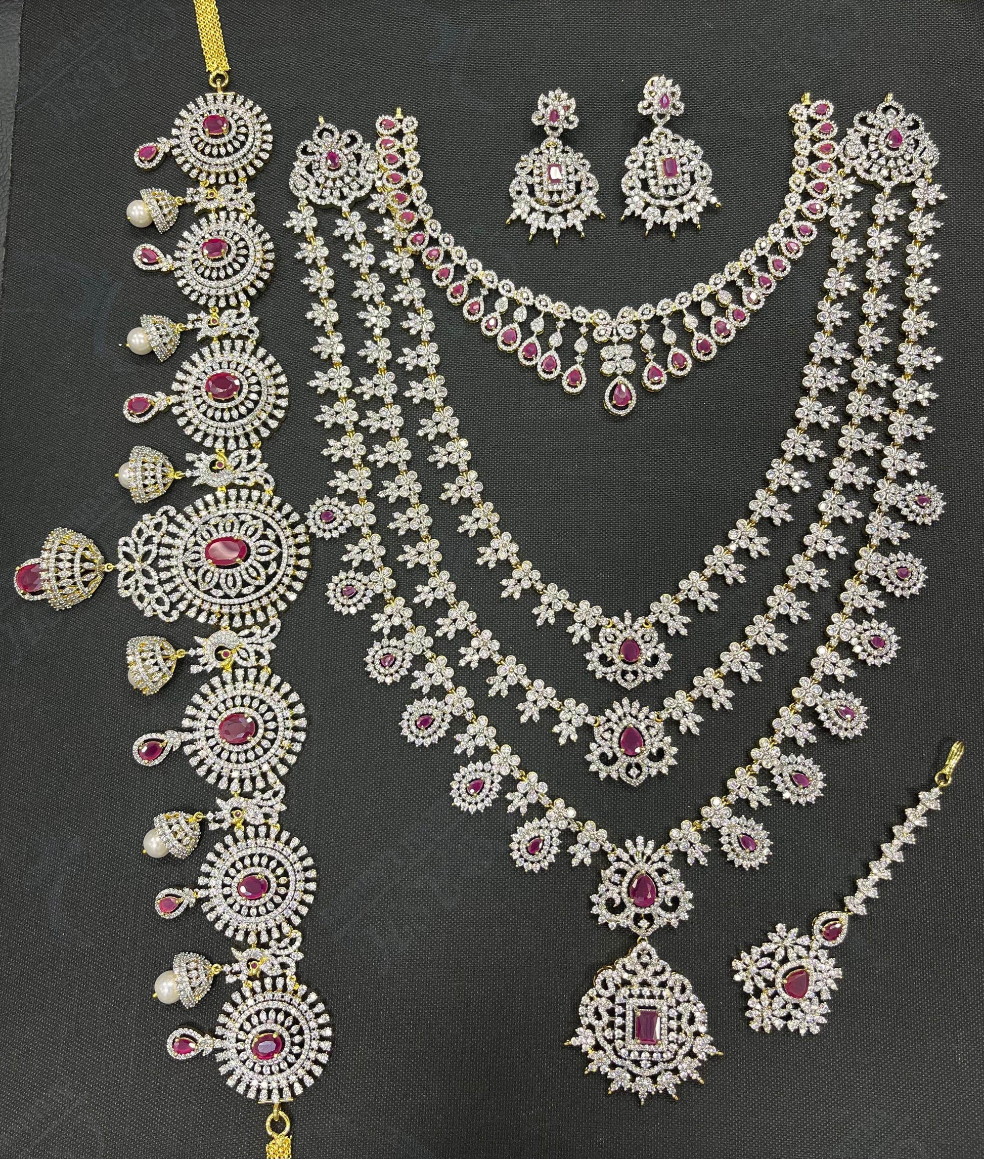 American Diamond Stones Bridal Combo Set - Nakshatra Jewels