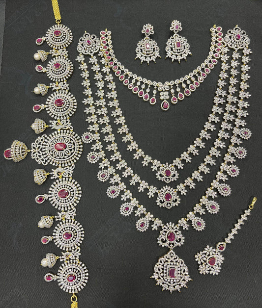 American Diamond Stones Bridal Combo Set - Nakshatra Jewels