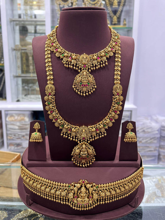 Nakshi Work with Jaadu Kundan Stones Bridal Combo Set - Nakshatra Jewels