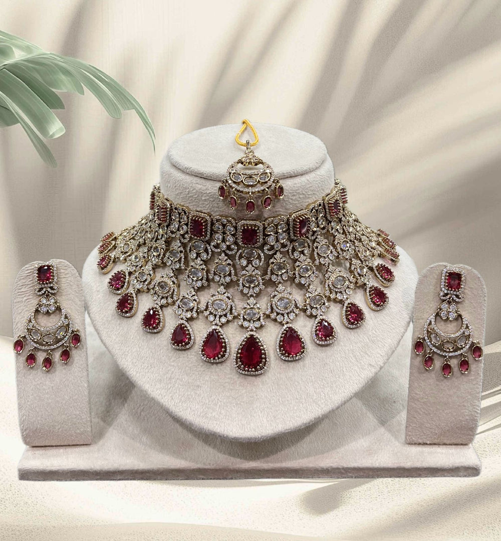 Victorian Polish with AD & Mossianite Stones Bridal Choker
