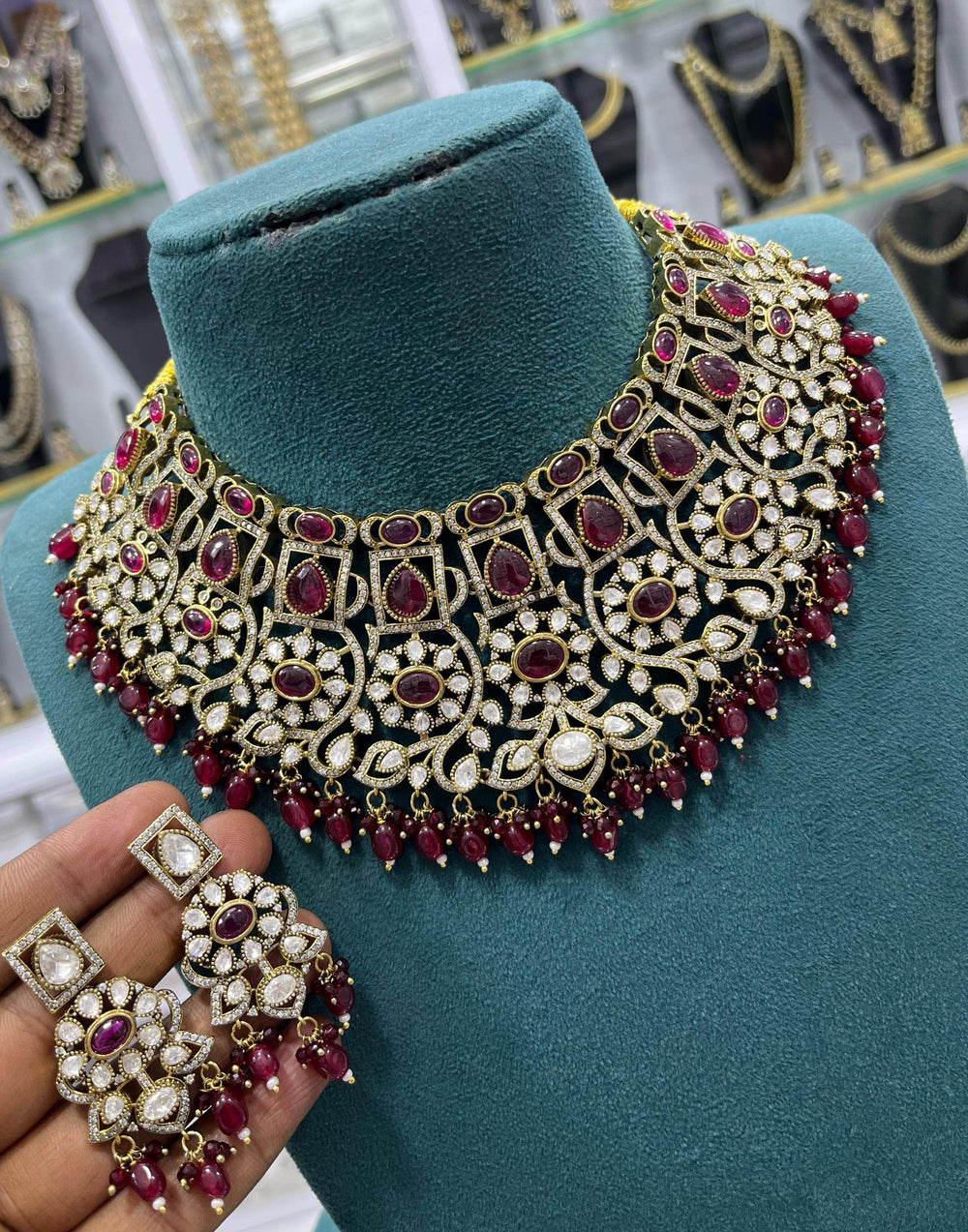 Victorian Polish with AD & Moissanite Stones Bridal Choker - Nakshatra Jewels
