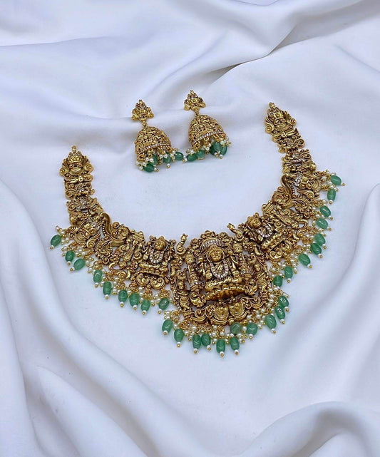 Nakshi Work with AD Stones Bridal Necklace - Nakshatra Jewels