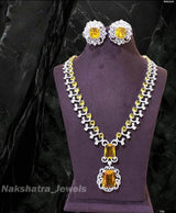 American Diamond Stones Bridal Necklace (Silver polish) - Nakshatra Jewels