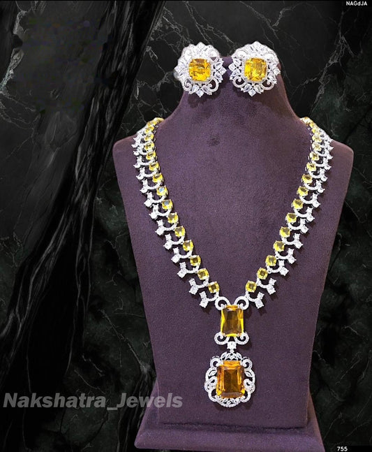 American Diamond Stones Bridal Necklace (Silver polish)