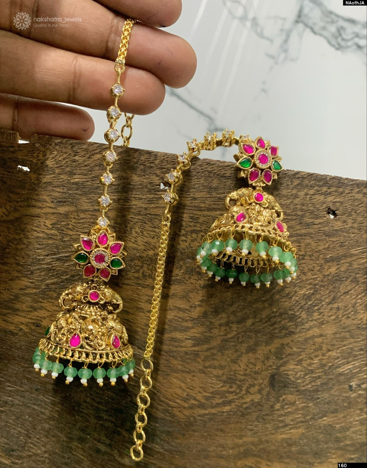 Nakshi Work with Kundan Stones Earrings