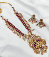 Nagasi work with Kempu Stones Pendent Beads Haram - Nakshatra Jewels