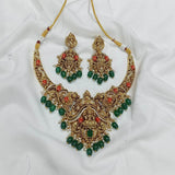 Nakshi work with Coral beads & AD Stones Necklace - Nakshatra Jewels