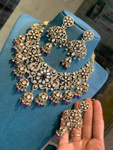 Victorian Polish with Moissanite Stones Bridal Necklace - Nakshatra Jewels