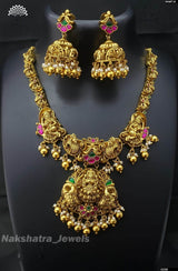 Nagasi Work with Jadau Kundan Stones Necklace - Nakshatra Jewels