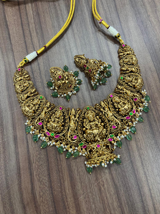 Nakshi work with Kundan Stones Bridal Necklace