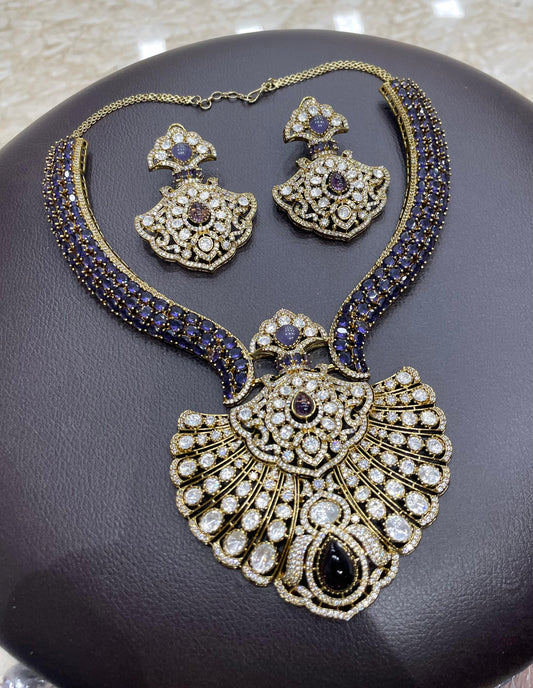 Victorian Polish AD and Mossianite Stones Bridal Necklace