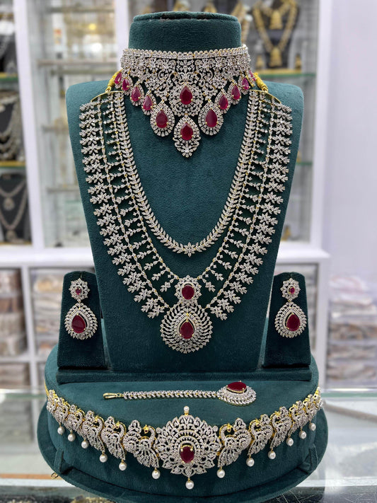 American Diamond Stones Bridal Combo Set - Nakshatra Jewels