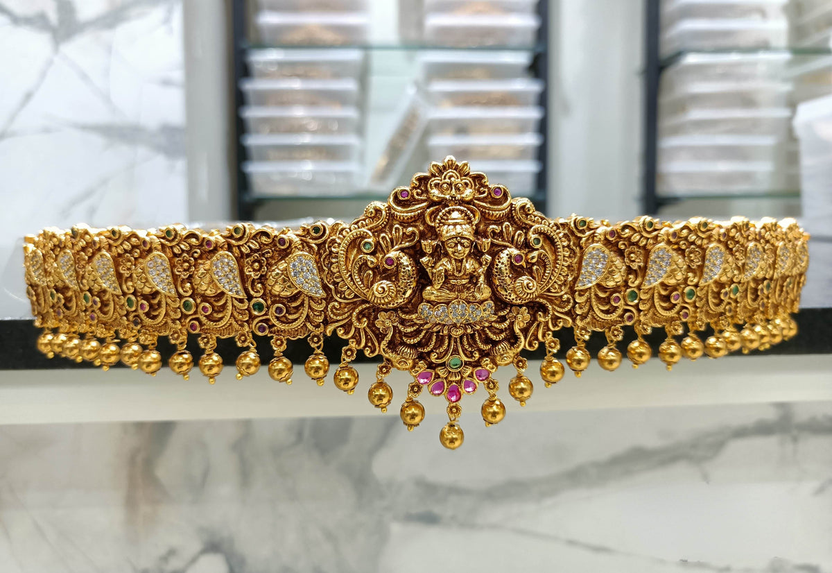 Nakshi Work with AD Stones Bridal Hip Belt (Gold Replica)