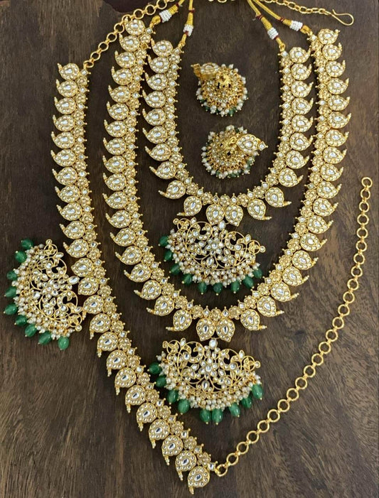 Nakshi Work with Kempu Stones Bridal Combo Set - Nakshatra Jewels
