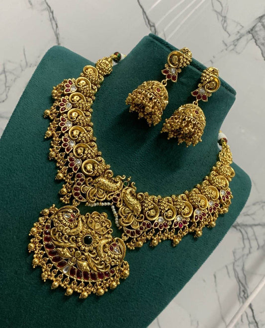 Nagasi Work with Kempu Stones Bridal Choke - Nakshatra Jewels