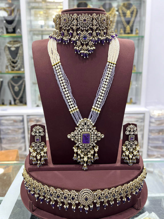 Victorian Polish With Mossianite & AD Stones Bridal Set - Nakshatra Jewels