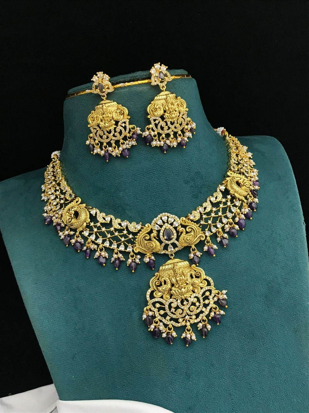 Nakshi work with AD Stones Necklace - Nakshatra Jewels