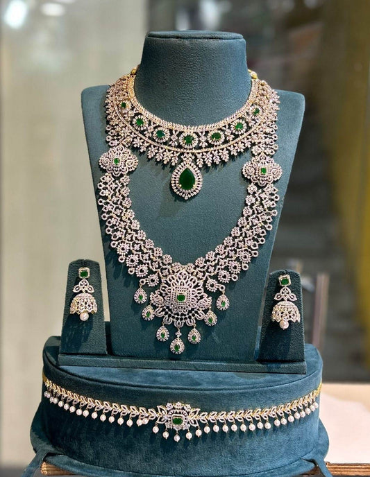 American Diamond Stones Bridal Combo Set - Nakshatra Jewels