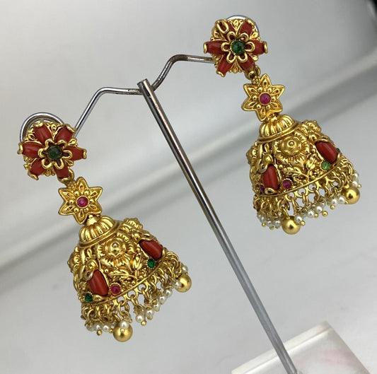 Nakshi Work with Coral Beads Earrings