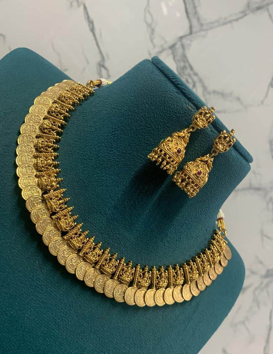 Premium Matt Finished Lakshmi Kasu Necklace - Nakshatra Jewels