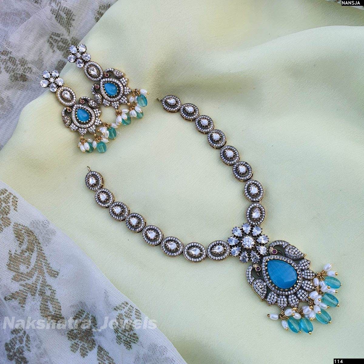 Victorian Polish AD & Moissanite Stones Necklace
