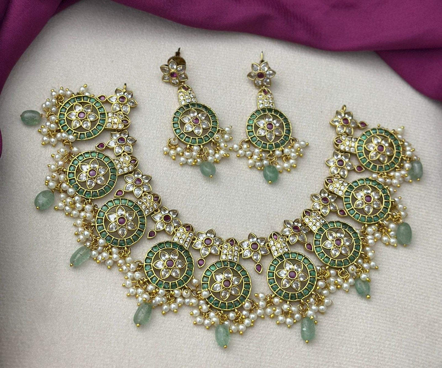 Nagasi Work with Kempu Stones Necklace - Nakshatra Jewels