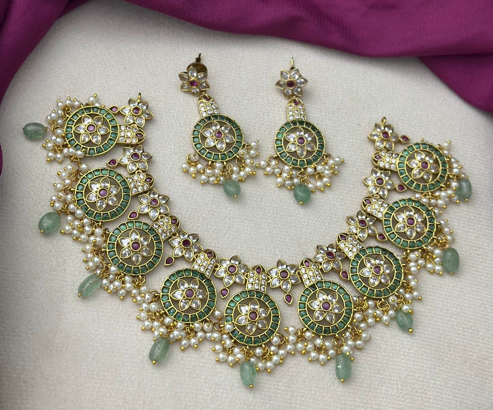Nagasi Work with Kempu Stones Necklace - Nakshatra Jewels