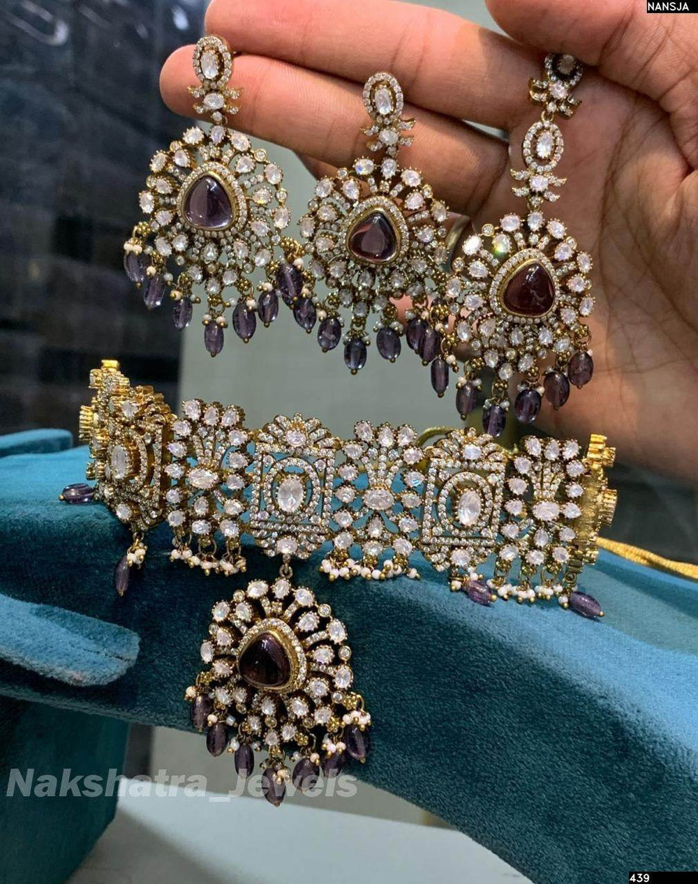 Victorian Polish with Moissanite Stones Bridal Choker - Nakshatra Jewels