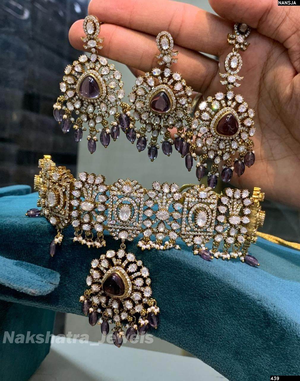 Victorian Polish with Moissanite Stones Bridal Choker