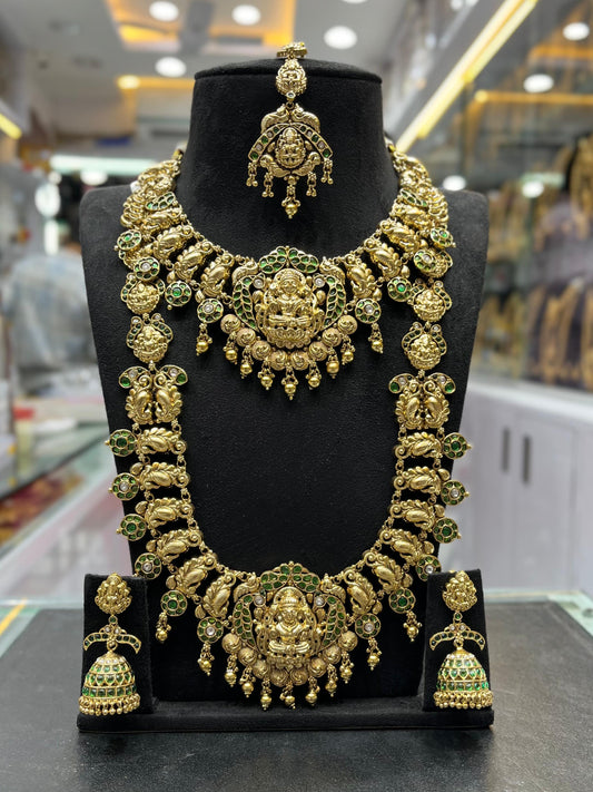 Nakshi Work with Kempu Stones Bridal Combo Set
