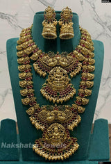 Nagasi Work with Kempu Stones Bridal Combo Set - Nakshatra Jewels