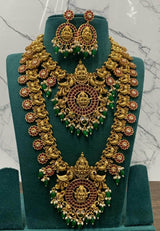 Nagasi Work with Kempu Stones Bridal Combo Set - Nakshatra Jewels