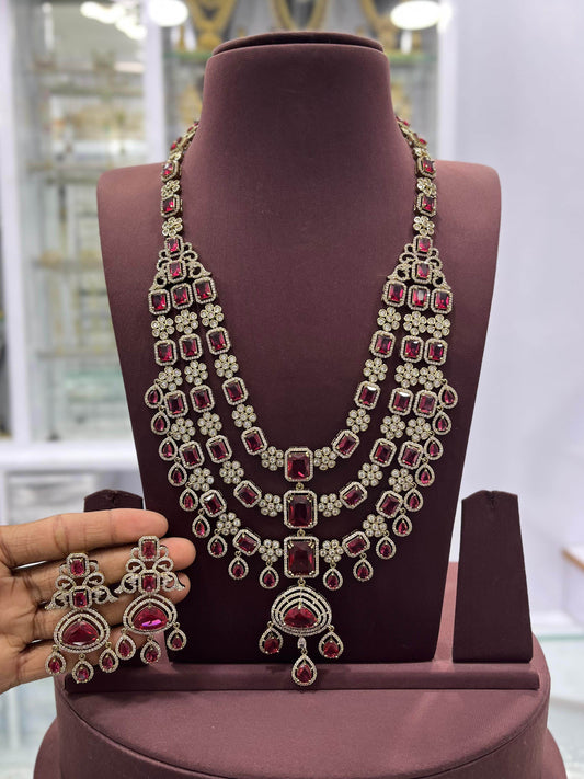 Victorian Polish with AD Stones Bridal Layer Haram - Nakshatra Jewels