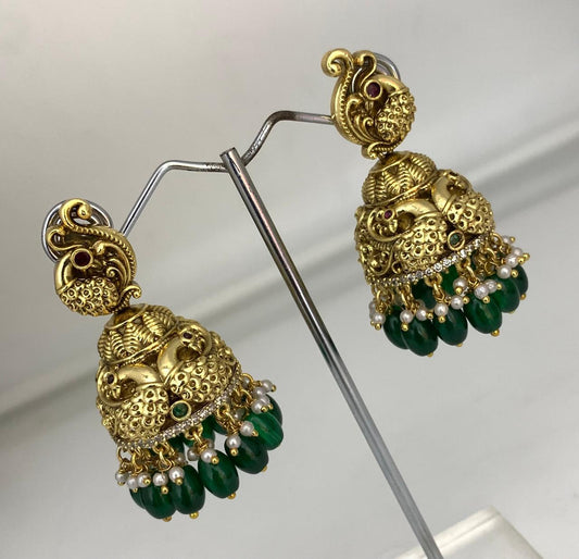 Nakshi Work with Kempu Stones Earrings