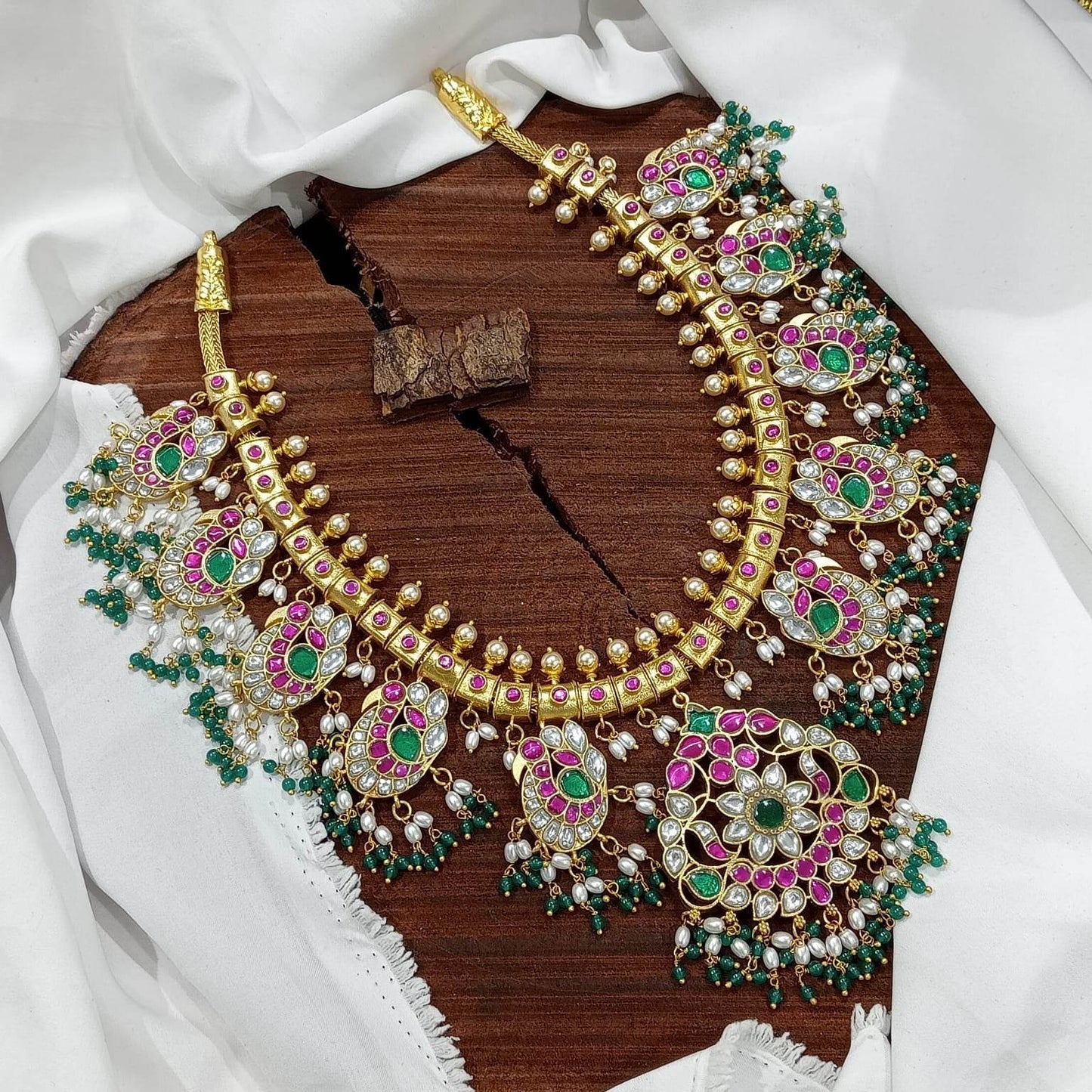 Jaadu Kundan Stones Bridal Guttapusalu Necklace - Nakshatra Jewels