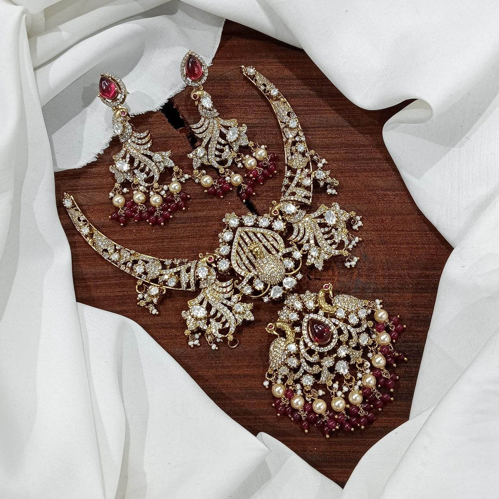 Victorian Polish with AD & Moissanite Stones Bridal Necklace - Nakshatra Jewels