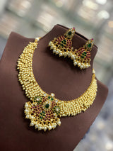 Kempu Stones Pendent with Pearls Bridal Necklace