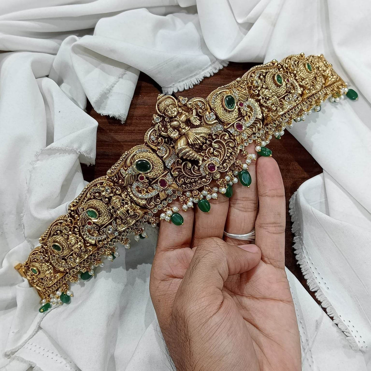 Nakshi work with AD and Kempu Stones Bridal Hip Belt