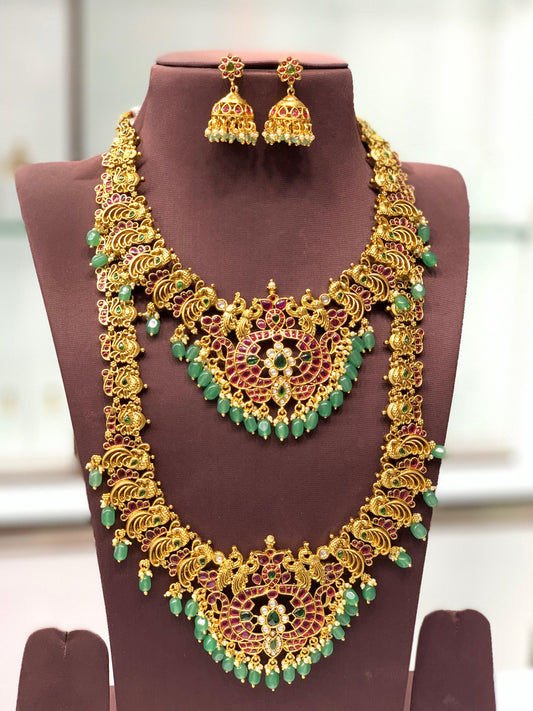 Nakshi Work with Kempu Stones Bridal Combo Set