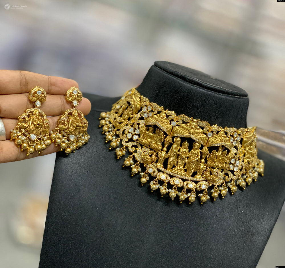 Nakshi work with Mossianite Stones Bridal Choker