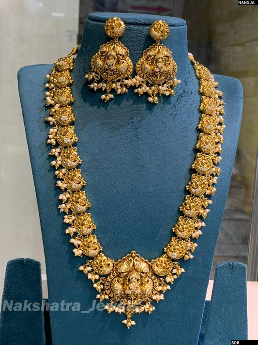 Nakshi work with AD Stones Bridal Necklace (Gold Replica)