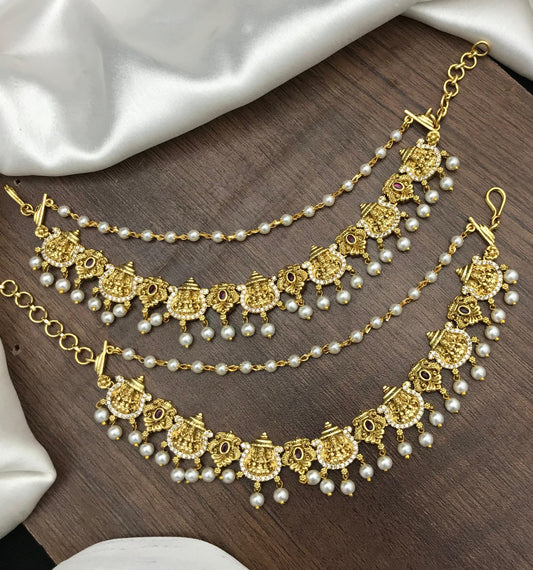 Premium Matt with Kempu Stones Ear Chains