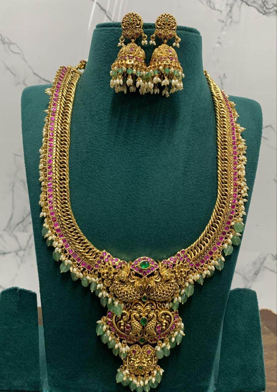 Nakshi Work with Jaadu Kundan Stones Bridal Haram - Nakshatra Jewels