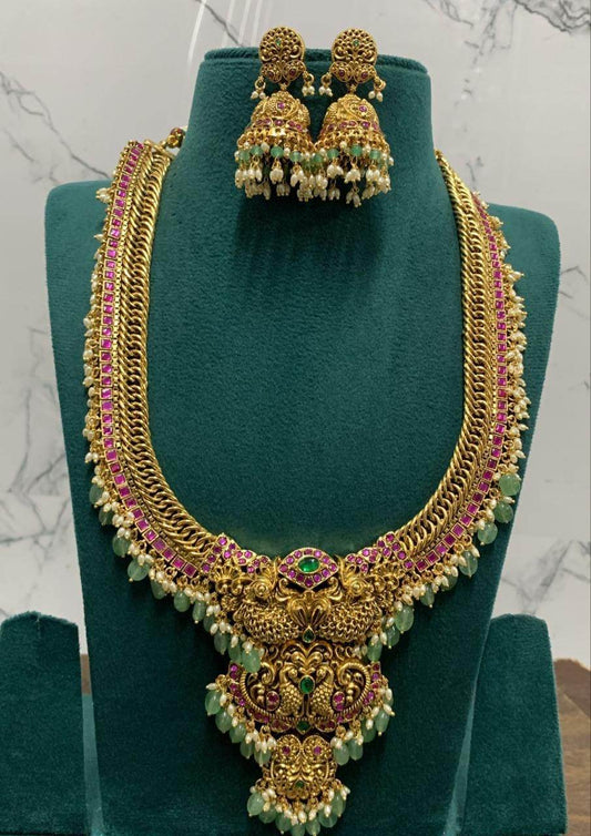 Nakshi Work with Jaadu Kundan Stones Bridal Haram - Nakshatra Jewels