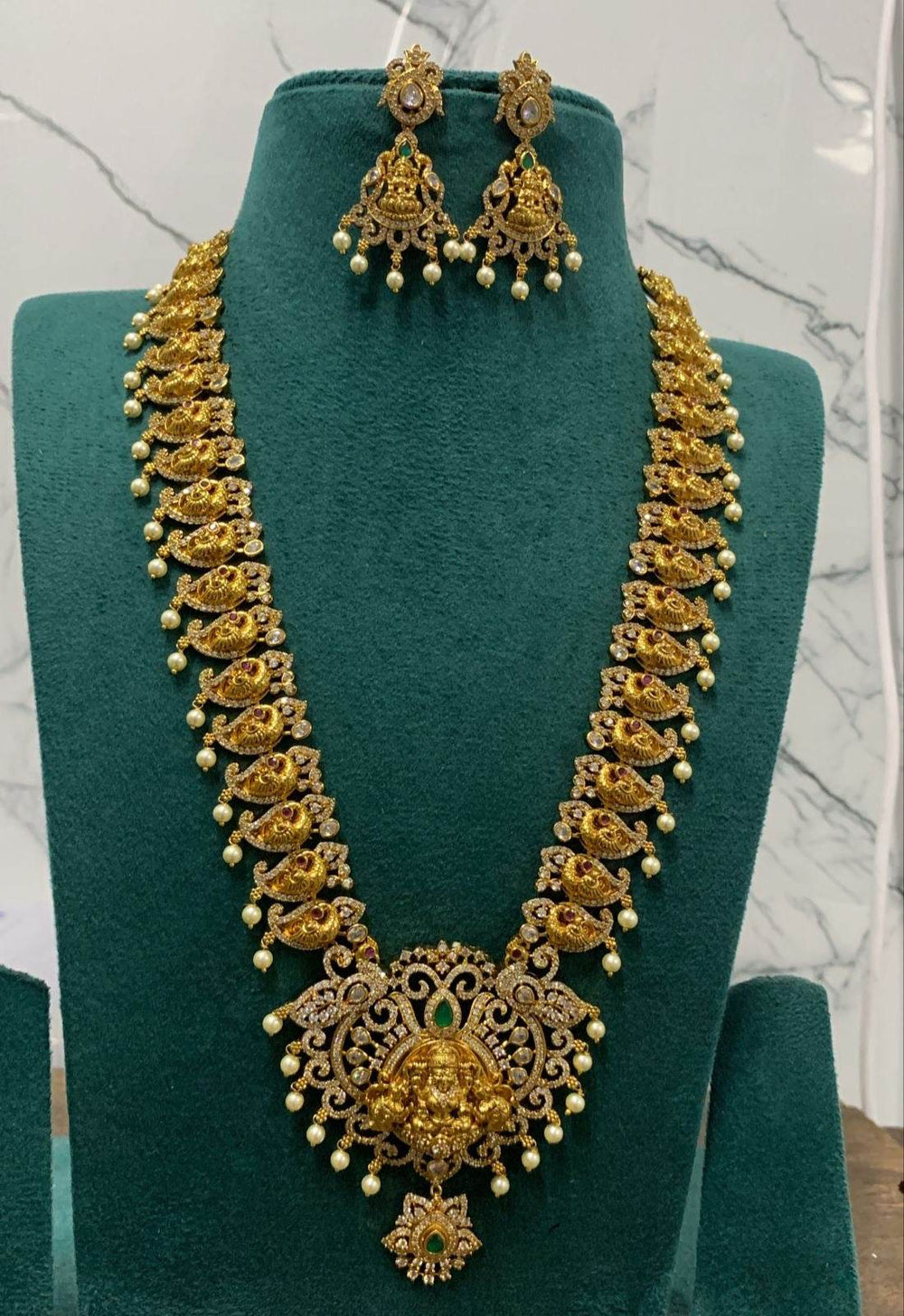 Nakshi Work with AD Stones Bridal Haram - Nakshatra Jewels