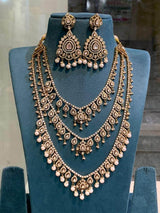 Victorian Polish with Moissanite Stones Layer Haram set - Nakshatra Jewels