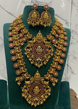Nagasi Work with Kempu Stones Bridal Combo Set - Nakshatra Jewels