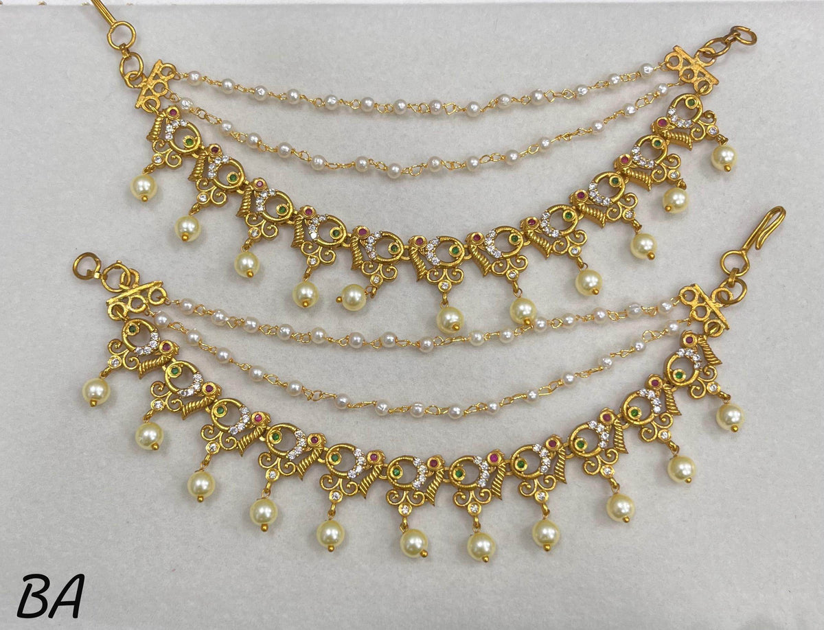 Premium Matt with Kempu Stones Ear Chains