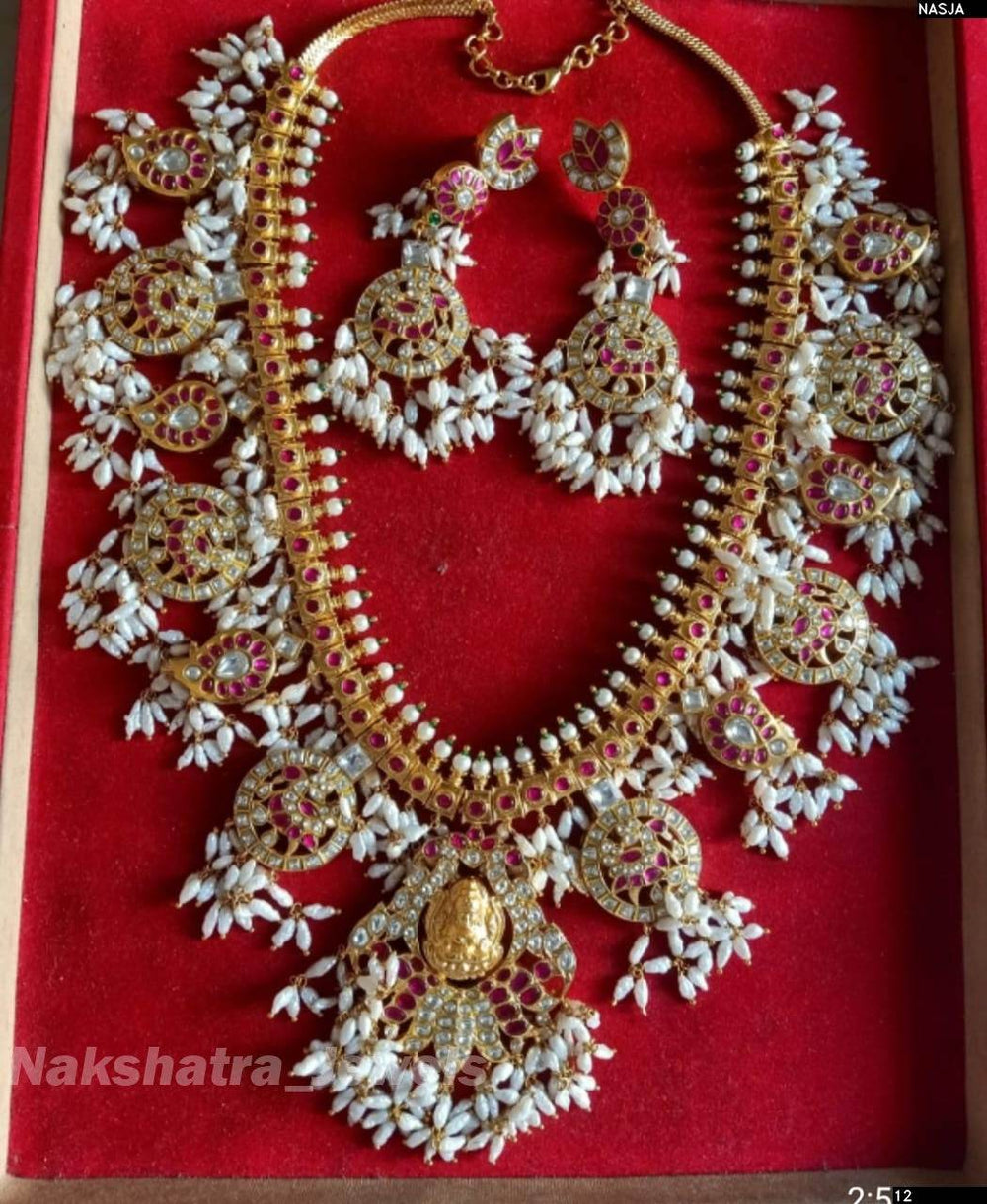 Jaadu Kundan Stones with Rice pearls Bridal Haram - Nakshatra Jewels