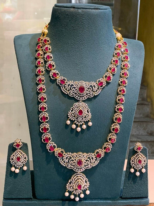 American Diamond Stones Bridal Combo Set - Nakshatra Jewels